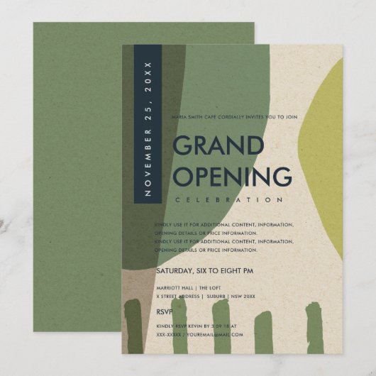 MODERNE ABSTRACTE ART LIME GREEN GRAND OPENEN GEBE KAART (Voorkant / Achterkant)