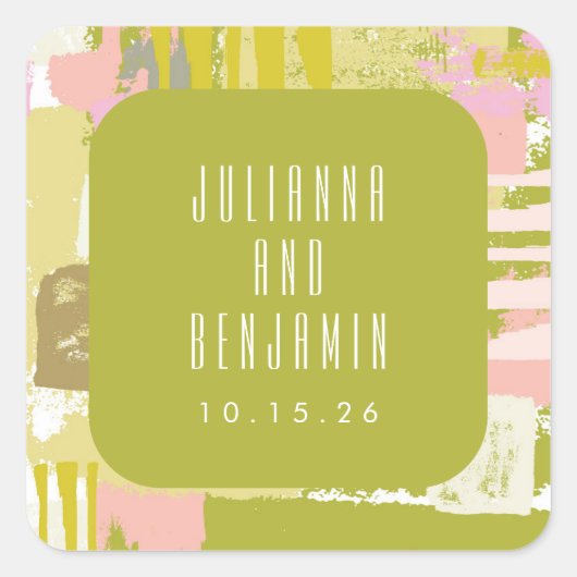 Moderne Abstracte art Lime Green Pink Weddenschap  Vierkante Sticker (Voorkant)