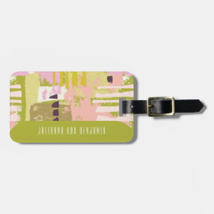 Moderne, Abstracte art Lime Green Roze Aangepast Bagagelabel