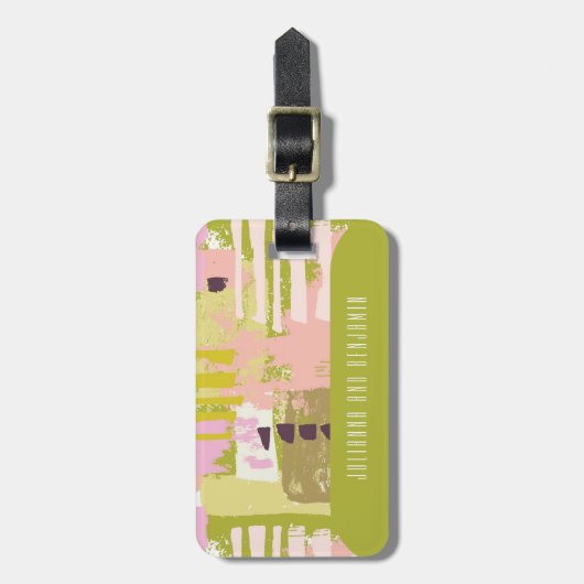 Moderne, Abstracte art Lime Green Roze Aangepast Bagagelabel (Voorkant verticaal)