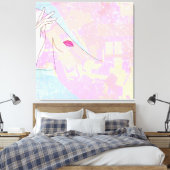 Moderne Abstracte Art Vrouw Face Hand Line Art Roz Canvas Afdruk (Insitu (Slaapkamer))