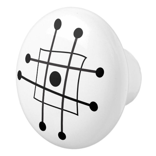 Moderne Abstracte atoomkunst in de Mideeuw Keramische Knop (Rechts)