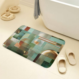 Moderne Abstracte Bauhaus Groen Goud Patroon Badmat