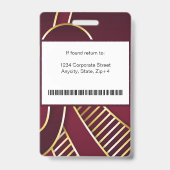 Moderne Abstracte bedrijfwerknemer-id | Bourgogne Badge (Achterkant)