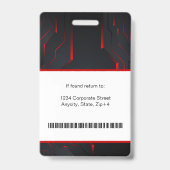 Moderne Abstracte bedrijfwerknemer-id | Rood zwart Badge (Achterkant)