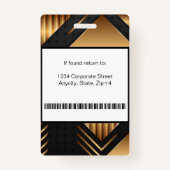 Moderne Abstracte bedrijfwerknemer-id | Zwart goud Badge (Achterkant)