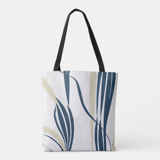 Moderne Abstracte beige en blauwe Canvas tas (Achterkant)