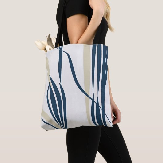 Moderne abstracte beige en blauwe tote bag (Dichtbij)
