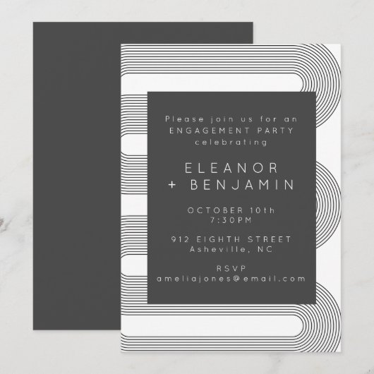 Moderne Abstracte Black White Lines Engagement Par Kaart (Voorkant / Achterkant)