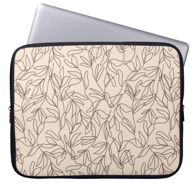 Moderne abstracte bladeren patroon boho line art laptop sleeve (Voorkant)