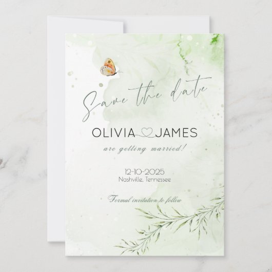 Moderne Abstracte Bladeren Save the Date Trouwkaar Kaart (Voorkant)