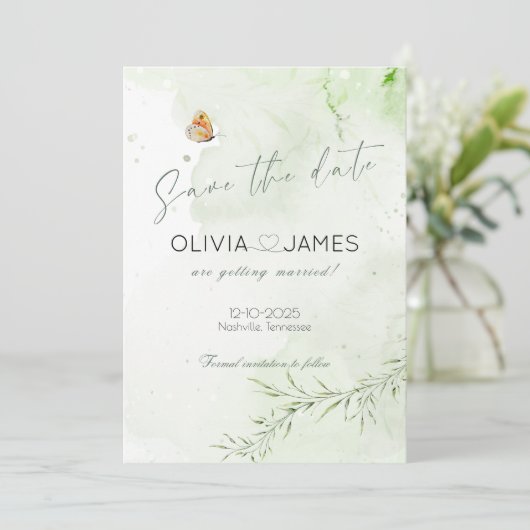 Moderne Abstracte Bladeren Save the Date Trouwkaar Kaart (Staand voorkant)