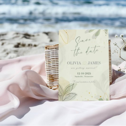 Moderne Abstracte Bladeren Save the Date Trouwkaar Kaart