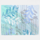 Moderne abstracte blauwe botanische blad fleece deken (Voorkant (Horizontaal))