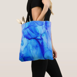 Moderne Abstracte blauwe en Paarse inkt kunst Tote Bag