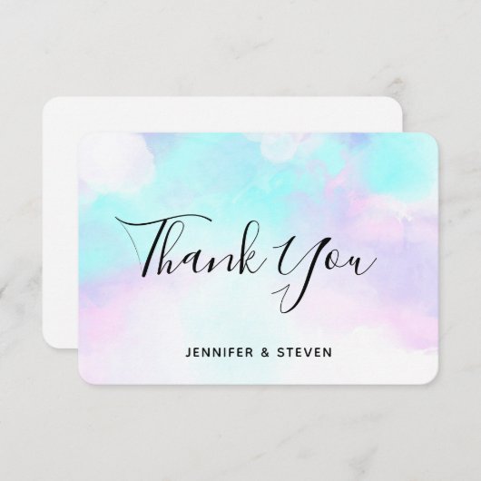 Moderne Abstracte blauwe en Paarse Waterverf Bedankkaart (Voorkant / Achterkant)