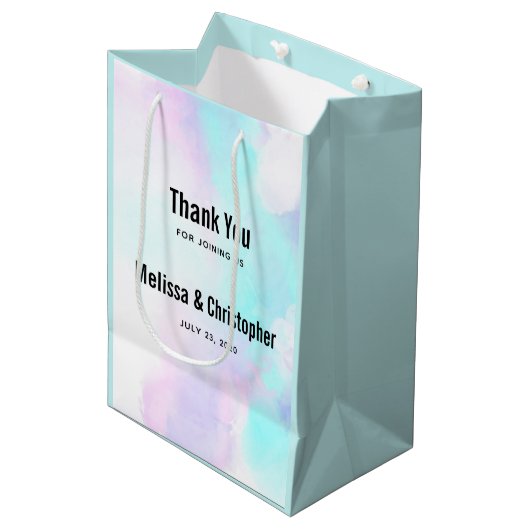 Moderne Abstracte blauwe en Paarse Waterverf bruil Medium Cadeauzakje (Voorkant Gekanteld)