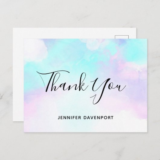 Moderne Abstracte blauwe en Paarse Waterverf Dank Briefkaart (Voorkant / Achterkant)