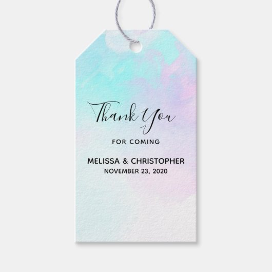 Moderne Abstracte blauwe en Paarse Waterverf Dank  Cadeaulabel (Voorkant)