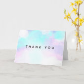 Moderne Abstracte blauwe en Paarse Waterverf Dank  Kaart (Gele Bloem)