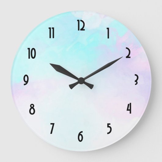 Moderne Abstracte blauwe en Paarse Waterverf Grote Klok (Voorkant)