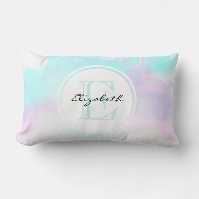 Moderne Abstracte blauwe en Paarse Waterverf Kussen (Voorkant)