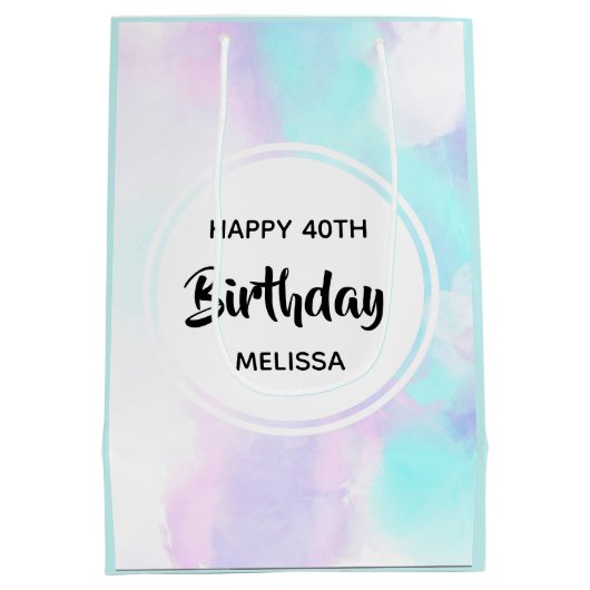 Moderne Abstracte blauwe en Paarse Waterverf op za Medium Cadeauzakje (Achterkant)