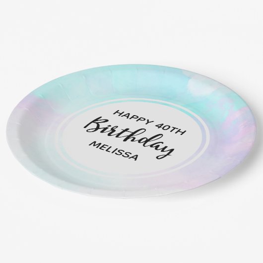 Moderne Abstracte blauwe en Paarse Waterverf op za Papieren Bordje (Gekanteld)