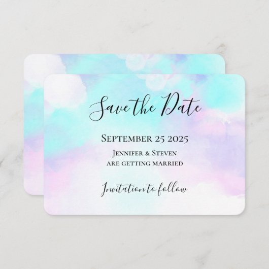 Moderne Abstracte blauwe en Paarse Waterverf Save The Date (Voorkant / Achterkant)