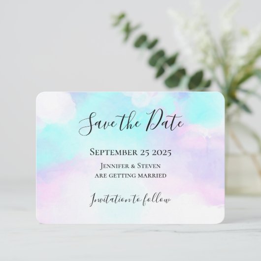 Moderne Abstracte blauwe en Paarse Waterverf Save The Date (Staand voorkant)