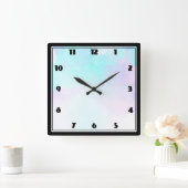 Moderne Abstracte blauwe en Paarse Waterverf Vierkante Klok (Huis)