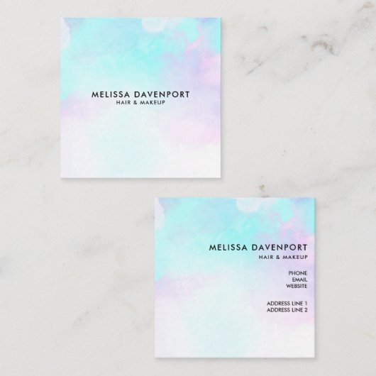 Moderne Abstracte blauwe en Paarse Waterverf Vierkante Visitekaartje (Voorkant / Achterkant)