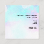 Moderne Abstracte blauwe en Paarse Waterverf Vierkante Visitekaartje (Achterkant)