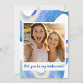 Moderne Abstracte blauwe foto Bridesmaid Voorstel  Kaart (Voorkant)