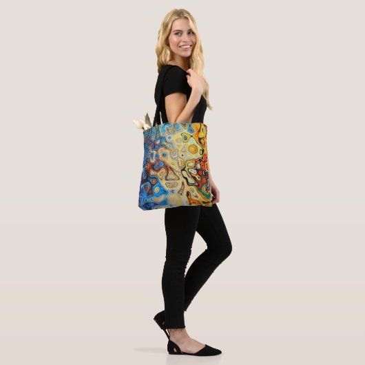 Moderne Abstracte blauwe gele kunst Tote Bag (Op model)