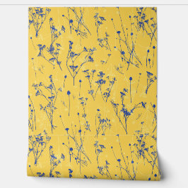 Moderne Abstracte Blauwe Gele Wildflowers Behang