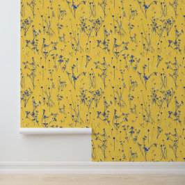 Moderne Abstracte Blauwe Gele Wildflowers Behang