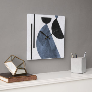 Moderne Abstracte Blauwe Geometrische Vierkante Wa Klok