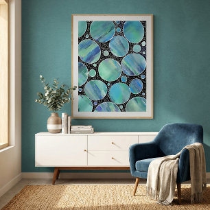 Moderne abstracte blauwe geometrische vormen water poster