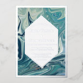 Moderne Abstracte Blauwe Golven Minimal Huwelijk Z Folie Uitnodiging (Voorkant)