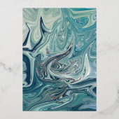 Moderne Abstracte Blauwe Golven Minimal Huwelijk Z Folie Uitnodiging (Achterkant)