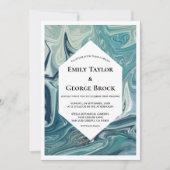 Moderne Abstracte blauwe golven — Minimale bruilof Kaart (Voorkant)