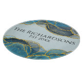 Moderne Abstracte blauwe goudgesteente naam Snijplank (Hoek)