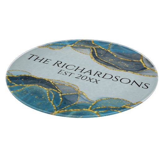 Moderne Abstracte blauwe goudgesteente naam Snijplank (Hoek)