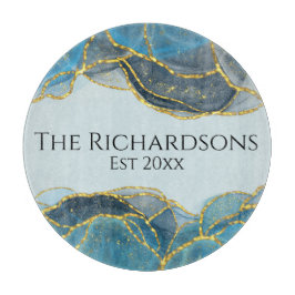 Moderne Abstracte blauwe goudgesteente naam Snijplank