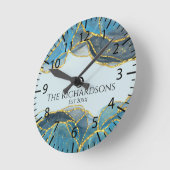 Moderne Abstracte blauwe goudgesteente Ronde Klok (Hoek)