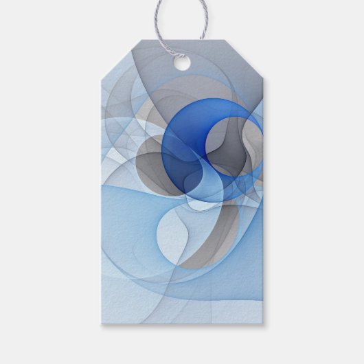 Moderne Abstracte Blauwe Grijze Fractale Kunst Gra Cadeaulabel (Voorkant)