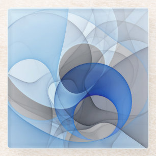 Moderne Abstracte Blauwe Grijze Fractale Kunst Gra Glazen Onderzetter