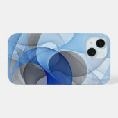 Moderne Abstracte Blauwe Grijze Fractale Kunst Gra iPhone 15 Case (Achterkant horizontaal)