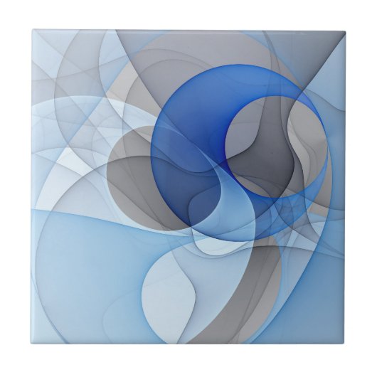 Moderne Abstracte Blauwe Grijze Fractale Kunst Gra Tegeltje (Voorkant)